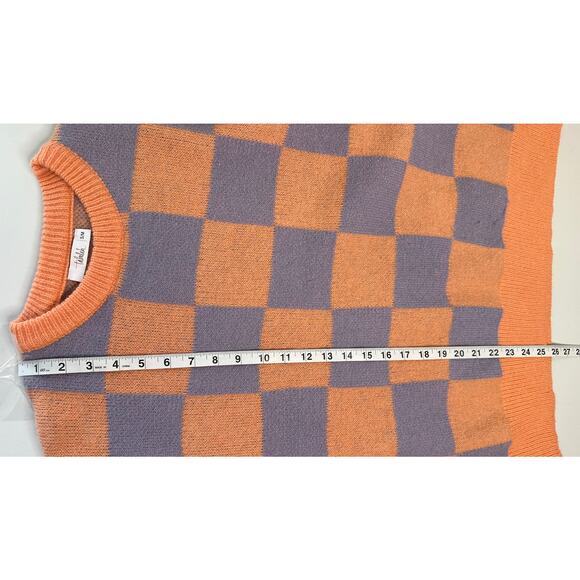 Talulah Orange Purple Check Long Sleeve Sweater Crewneck Soft Winter Artsy M - Picture 7 of 10